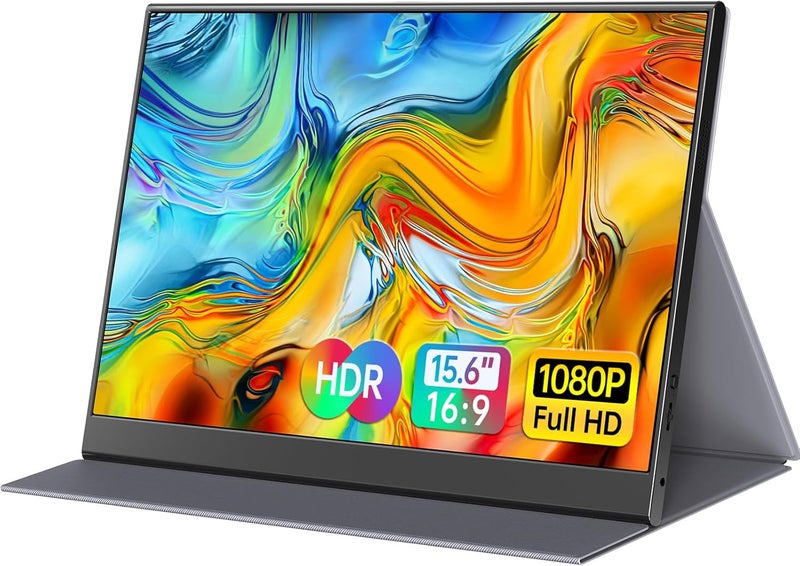 ForHelp 15.6inch Portable Monitor,1080P USB-C HDMI Second External Monitor for Laptop,PC,Mac Phone,PS,Xbox,Swich,IPS Ultra-Thin Zero Frame Gaming Display/Premium Smart Cover - Image 1